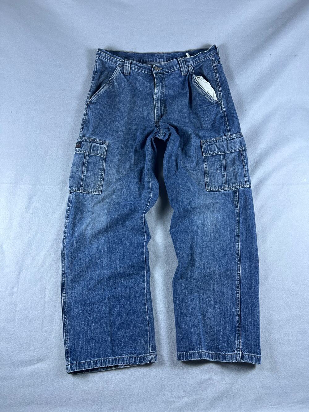 Wrangler Jeans Mens 36x30 Blue Straight Leg Relaxed Denim Cargo Utility Workwear